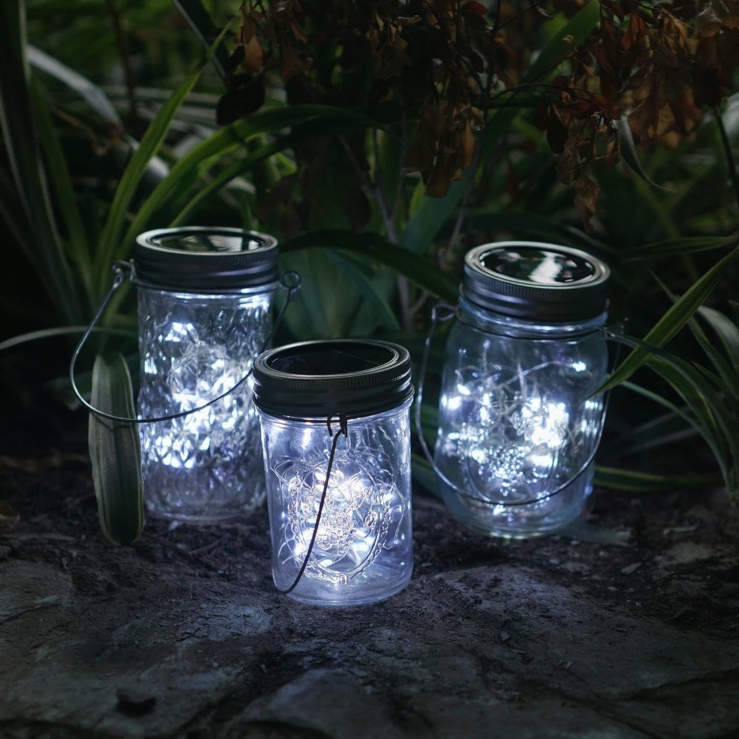 Decorman Solar Mason Jar Lights, 12 Pack 30 LED Fairy Star Firefly String Lids Lights with 12 Hangers for Patio Yard Garden Party Wedding Christmas Decoration(Jars Not Included) (12 Pack, Cool White)