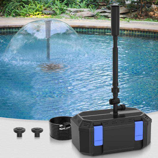 All-in-One Koi Pond Pumps for Outdoor Ponds 350-500 Gal, 550GPH Pond Fountain Kit with 3 Spray Patterns, Pond Filter Fountain Pump for Garden, Water Feature, Upgradeable for LED & U - V Lamp