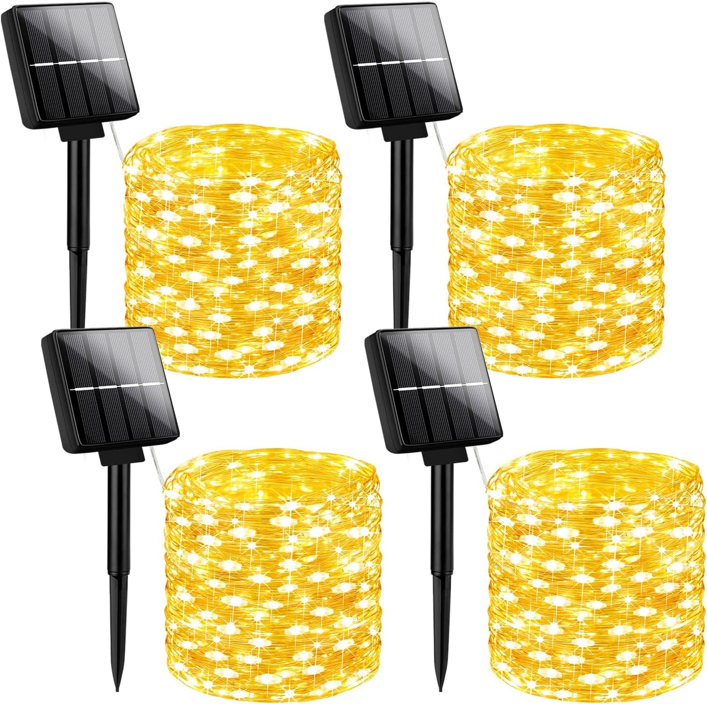 Brightever Solar Fairy Lights for Outside Waterproof, 4-Pack Total 160FT 400 LED Solar Powered Outdoor String Light with 8 Lighting Modes, Palm Tree Lights for DIY, Garden, Party (Warm White)