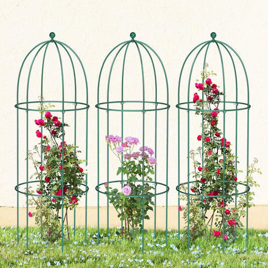 3 Pack Metal Plant Cage Support, 31.5" H Peony Support Tomato Cage Garden Obelisk Trellis Rose Trellis Support Tower Obelisk Garden Trellis for Clematis Vine Jasmine Support Outdoor Indoor