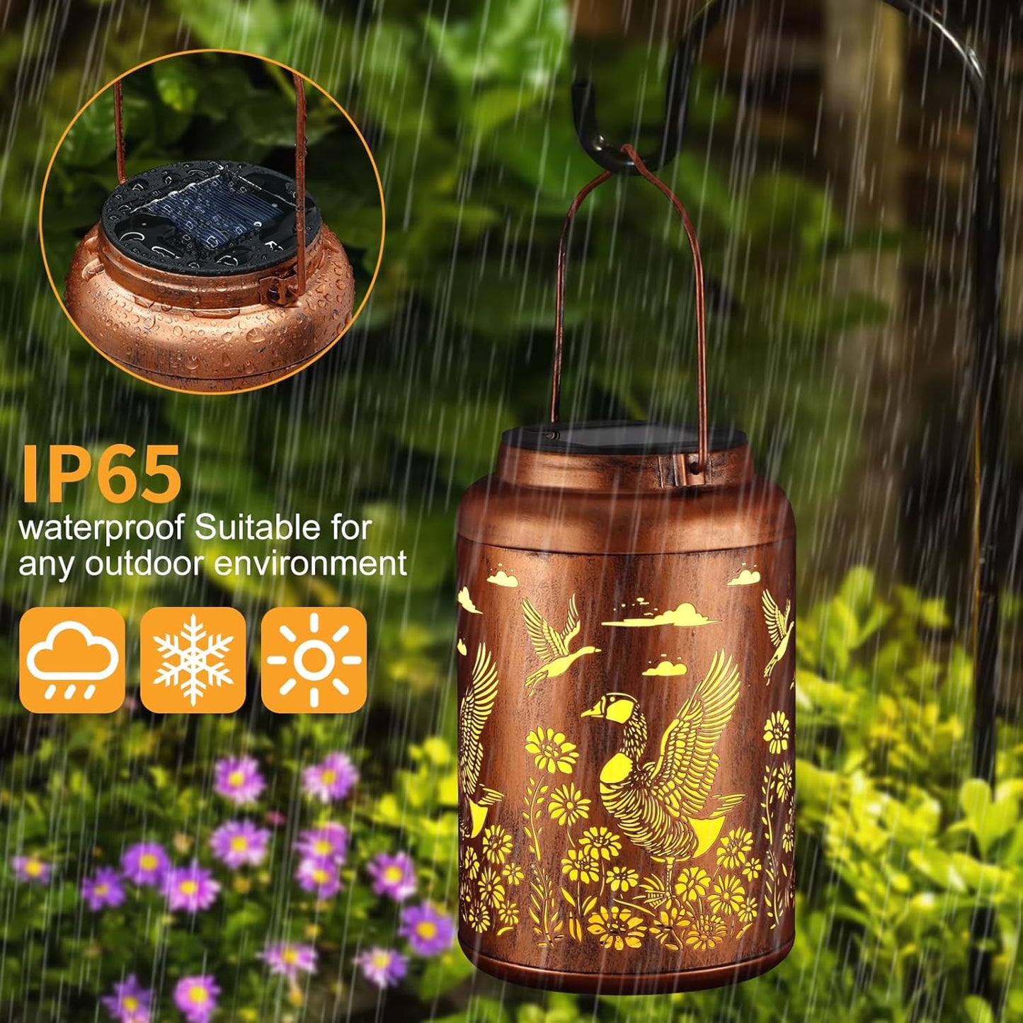 Solar Lanterns Outdoor Waterproof Garden Decor Birthday Gifts for Women Mom Grandma Hanging Lights Metal Decoration Outside for Yard, Patio,Backyard,Porch(Wild Goose)