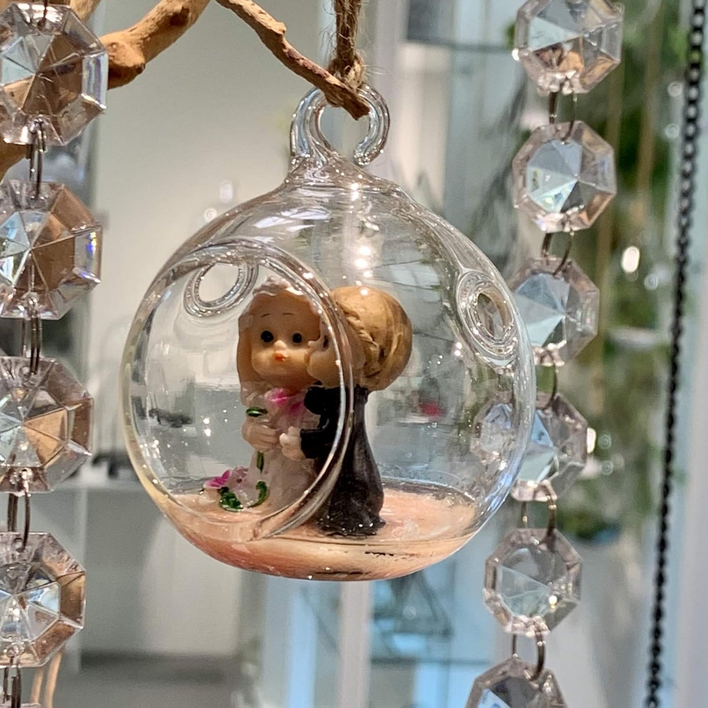 WGV Hanging Terrarium Globe, Width 2.25", Height 2.75", DIY Air Succulent Planter, Clear Glass Vase Orb with Flat Bottom, Candle Holder for Windowsill Outdoor Garden Decor, 6 Pieces Bulk