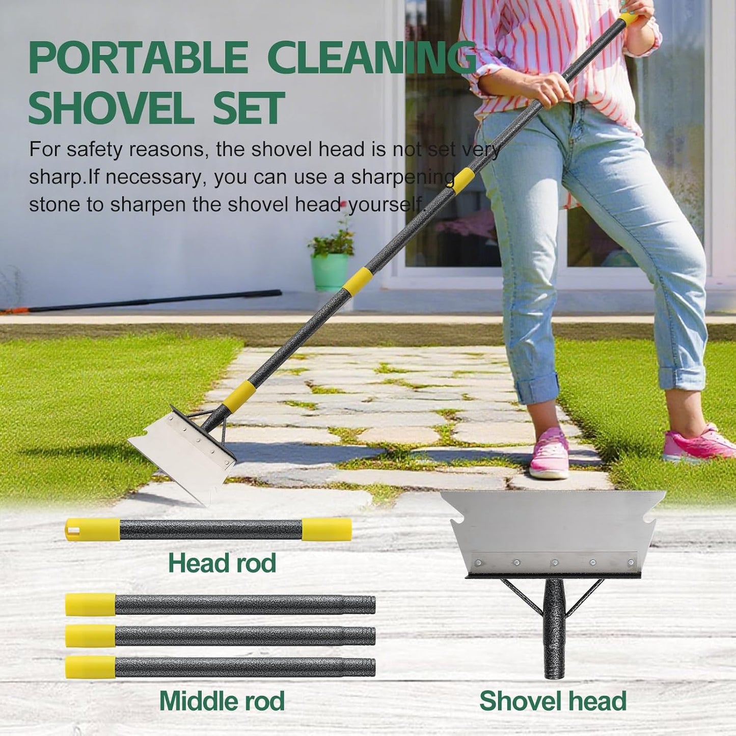 Garden Shovel, 60" Heavy Duty Floor Scraper with Adjustable Long Handle, Multifunctional Cleaning Flat Shovel, Landscaping Tools for Lawn Edging, Ice Scraper, Snow Shovel