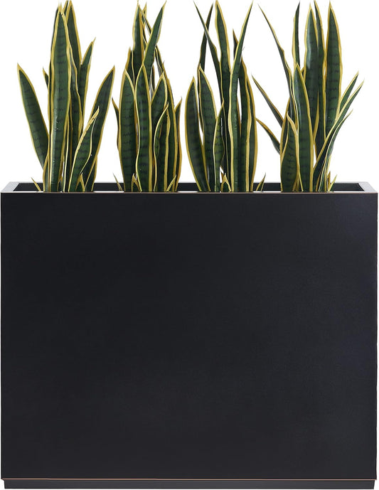 Metallic Heavy Outdoor Planter Box, Span Planter, Pure Black with Hand Brushed Gold Rim, Long and Tall Divider Planter, No Assembly and Seamless, 38”Lx10”Wx30”H 48.8 Pounds