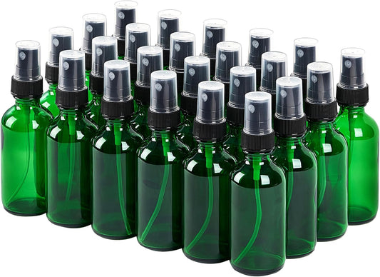 2 oz Glass Spray Bottles, Reusable Fine Mist Sprayer Small Spray Bottle, Leak-Proof Design, Perfect for Travel, Skin Care, Perfumes, Botanical, Cleansing (Green, 2oz-24pcs)