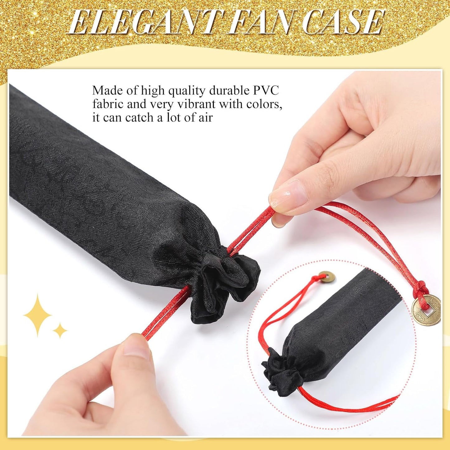 Maitys 2 Packs Large Clap Fans for Line Dancing Large Chinese Folding Hand Fans for Men and Women, Festival, Tai Ji, Kungfu, Martial Art, Gifts (Glitter Green and Gold)