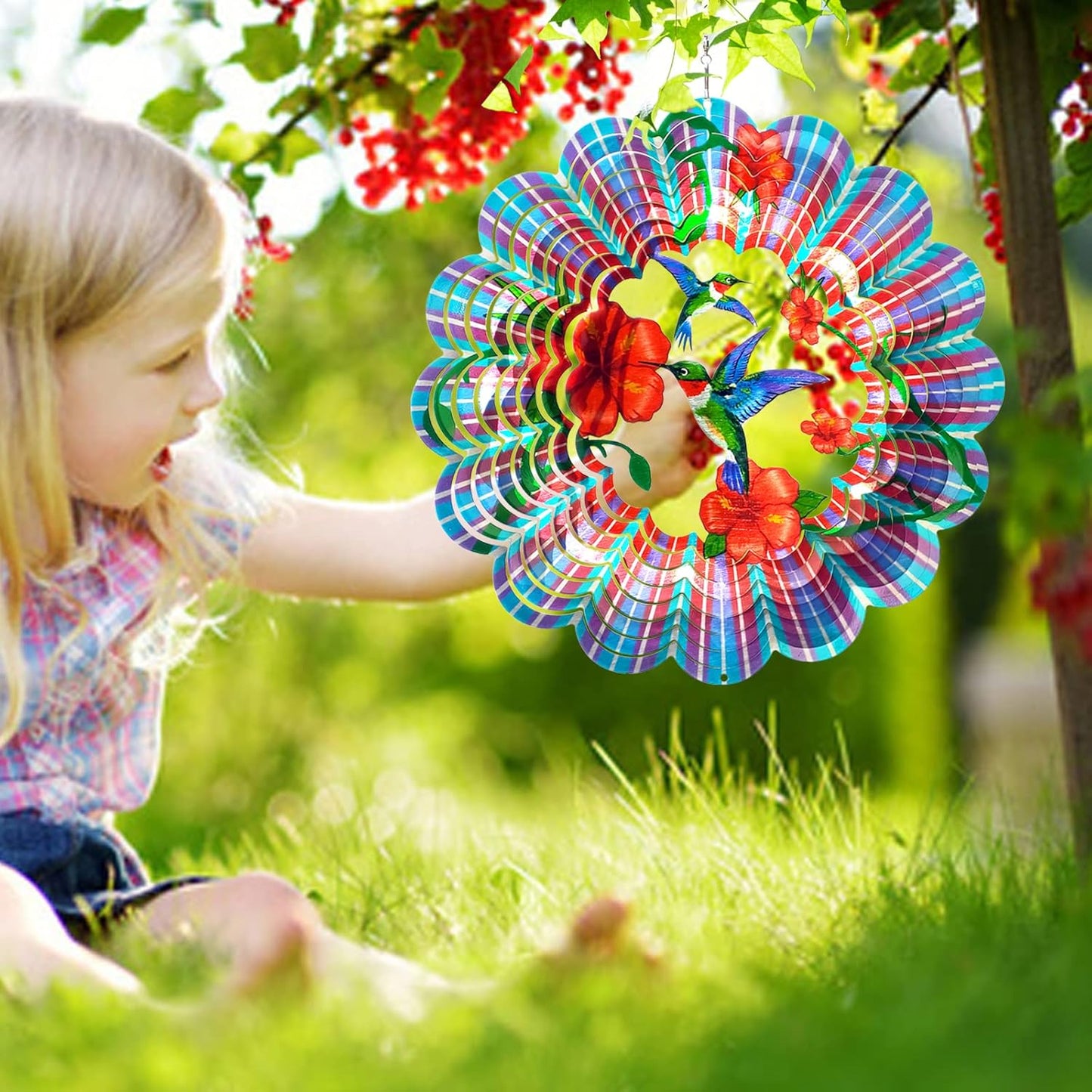 Hummingbird Wind Spinner, 12-Inch 3D Kinetic Metal Wind Spinners - Hummingbird Gift for Women, Mom, Men, Dad, Garden & Yard Decor Outdoor/Indoor Decoration, Dynamic Art Hanging Sculpture