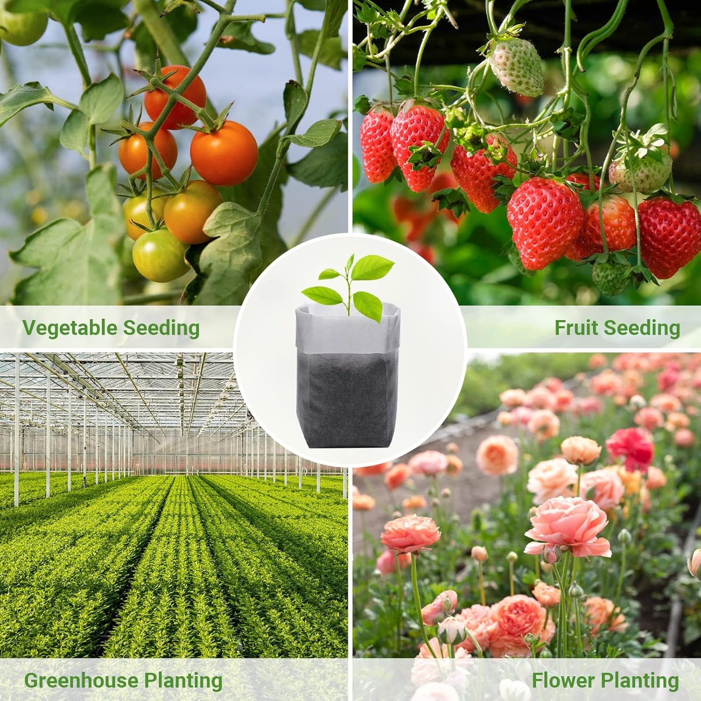 GREANER 100PCS Seedling Nursery Bags, 7.8x13.7 inches Biodegradable Non-Woven Fabric Plant Grow Bags, Seeding Starter Container Pouch for Vegetables, Flowers, Fruits, Trees, Indoors and Outdoors Use