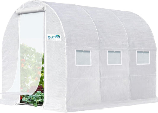 Quictent Premium Greenhouse for Outdoors, 10x6.6x6.6FT Upgraded Portable Walk-in Heavy Duty Frame Large Garden Plant Hot Outside Hoop House, 6 Ventilated Screen Window and Zipper Screen Door, White