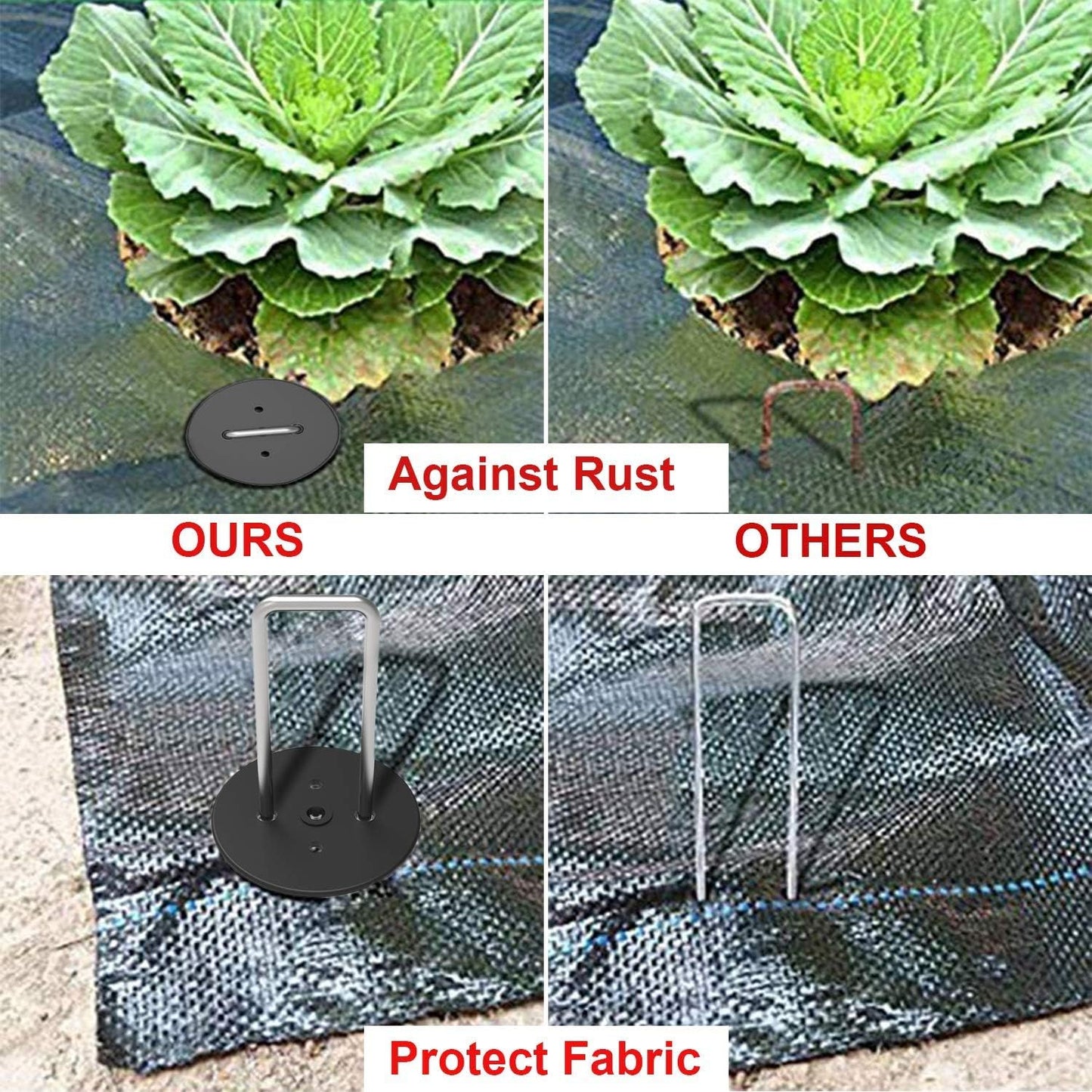 AAGUT 50 Pack Landscape Staples with Gasket Washer Caps, 6 Inch Vapor Barrier Stakes, Metal Garden Stakes Landscape Fabric Staples for Gardening Landscaping, Sod Fence Yard Lawn Ground Weed Mat Pins