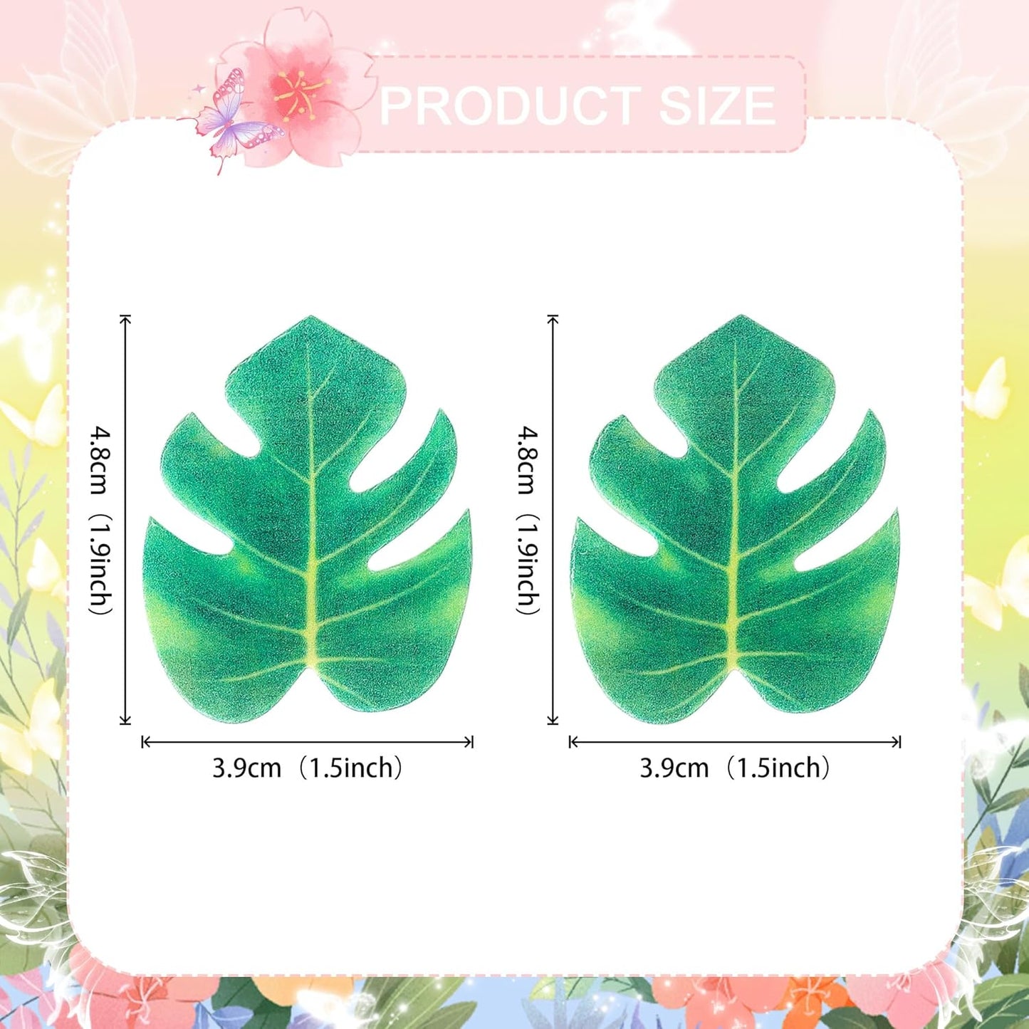 48 PCS Edible Tropical Turtle Leaves Cupcake Toppers Edible Wafer Paper Leaf Cupcake Picks Palm Leaves Cake Decorations For Hawaii Theme Baby Shower Birthday Jungle Party Cake Decoration Supplies