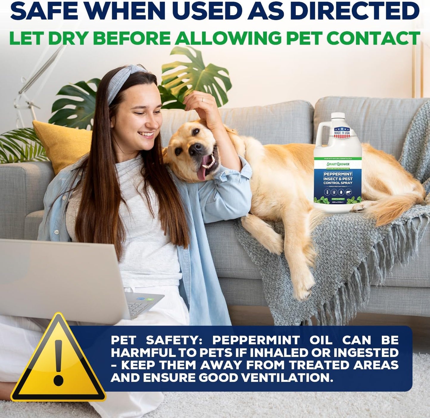 All Natural Peppermint Oil Insect & Pest Control Spray Repels Mice, Spiders, Ants, for Home, Indoor, Outdoor, Garden Maximum Strength Smart Grower Ready to Use 128 FL OZ