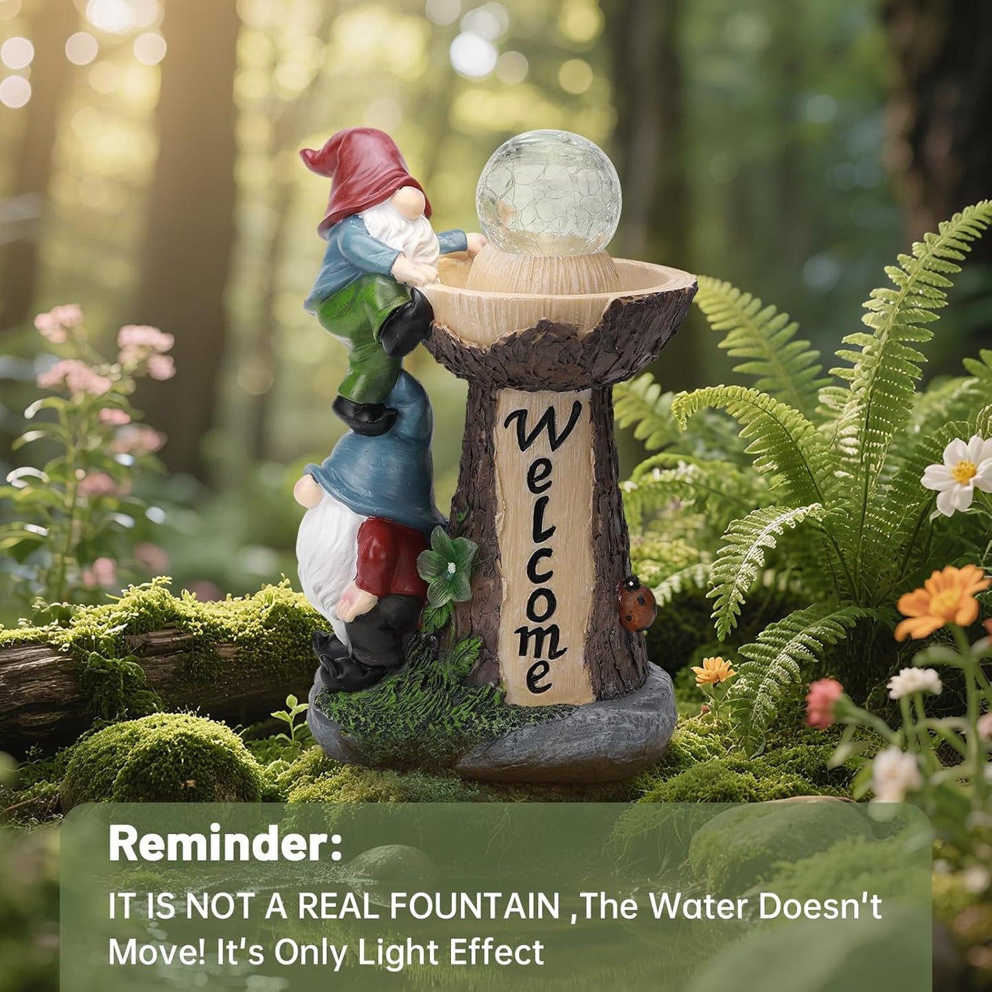 Solar Gnome Statue with Glowing Globe Light,Weatherproof Resin Garden Figurine Decor Auto On/Off - for Patio,Yard & Housewarming Gift (Reminder: IT is NOT A Real Fountain)
