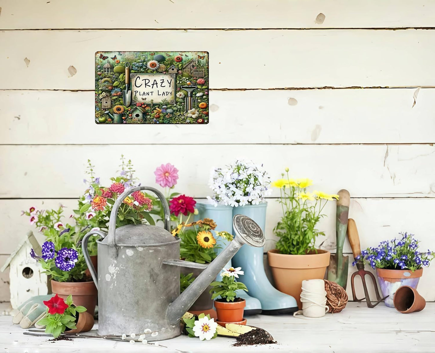 Bestylez Garden Gifts Vintage Gardening Signs Crazy Plant Lady Tin Sign for Home Garden Greenhouse Living Room Bedroom Yard Outdoor Decor 8X12 Inch (3359)
