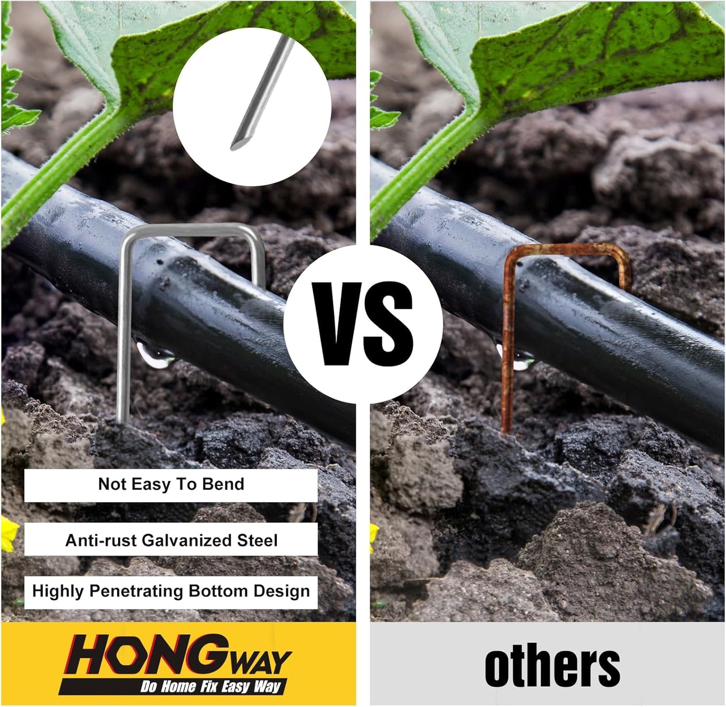 HongWay 240 Pack 6 Inch Landscape Staples, Garden Staples Galvanized Landscaping Fabric SOD Pins Heavy Duty 11 Gauge Yard Ground Stakes for Gardening Plant Cover, Turf, Lawn, Fence, Tent