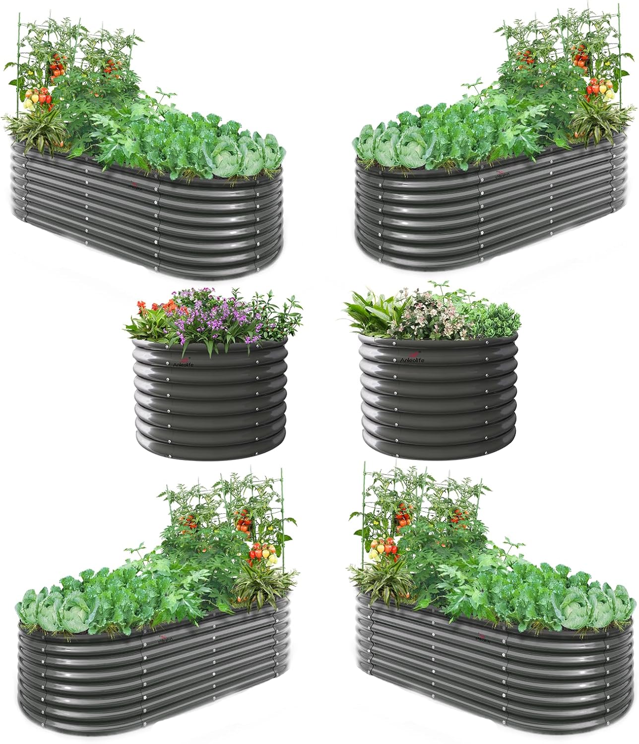 A ANLEOLIFE 6-Pack 6X3X2ft & 3x3x2ft Deep Root Galvanized Raised Garden Beds Outdoor for Planting Vegetables Flowers Herb, Quartz Grey