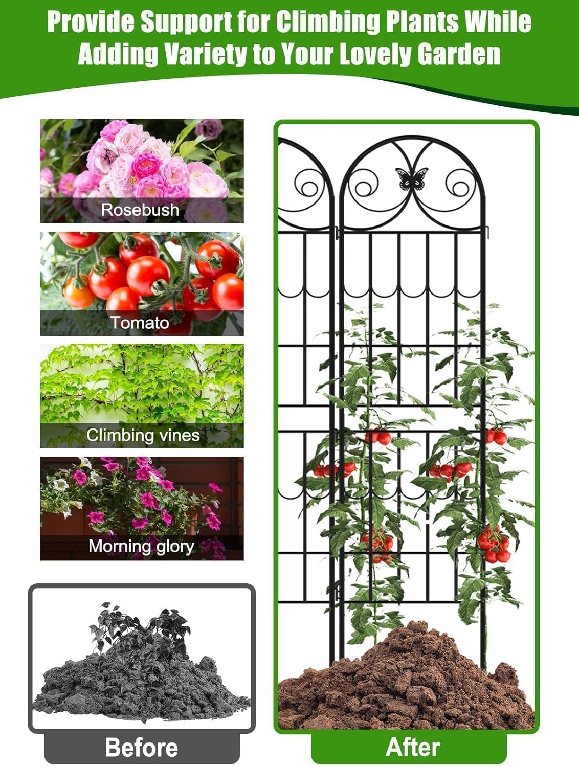 87”H Metal Garden Trellis for Climbing Plants Outdoor, Kalolary 4PCS Garden Fence Rustproof Vine Screen Trellis Frame Grow Support Decorative Outdoor Trellis for Fruits Vegetable Flowers Potted Plant