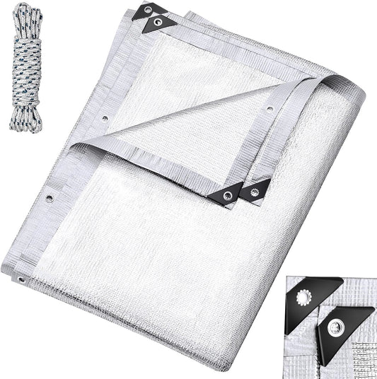 99% Aluminet Shade Cloth Reflective Tarp 10 x 14 ft Aluminium Cloth Porch Privacy Screen with Grommets for Car Garden Pergola Patio Sun Shade Kennel Cover Durable Mesh Canopy Cover Easy Setup