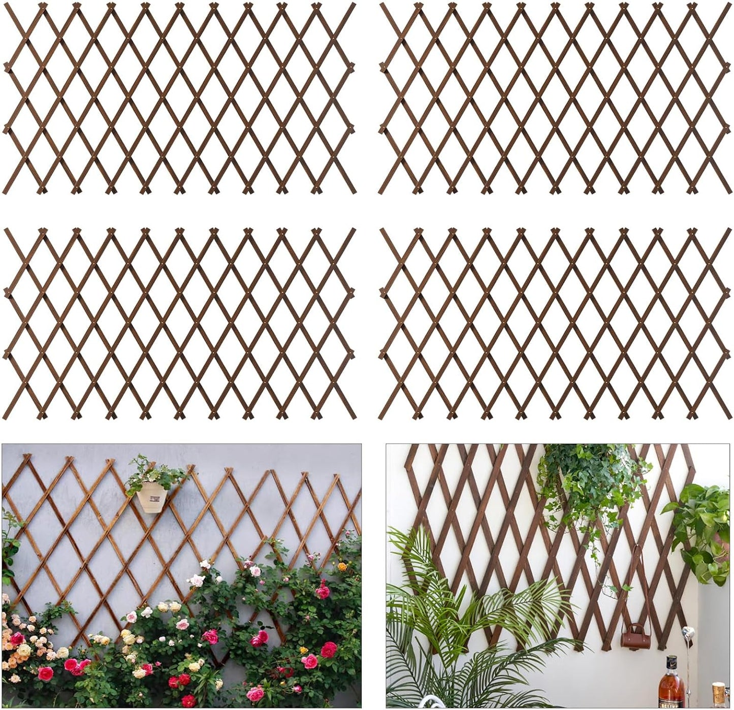 4 PCS Expandable Garden Trellis, 37" x 90" Trellis for Climbing Plants Outdoor, Wooden Lattice Fence Wall Panel Lattice Panels for Outside, for Climbing Plants Vine Ivy Rose Cucumbers Clematis