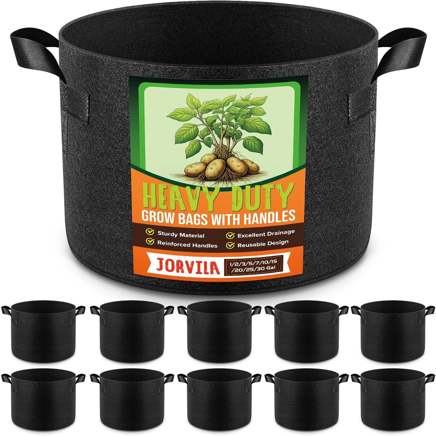 10 Pack 7 Gallon Grow Bags, Thickened Nonwoven Fabric Planter Pots with Handles, Heavy Duty 300G Garden Pots for Tomato, Potato and Vegetable