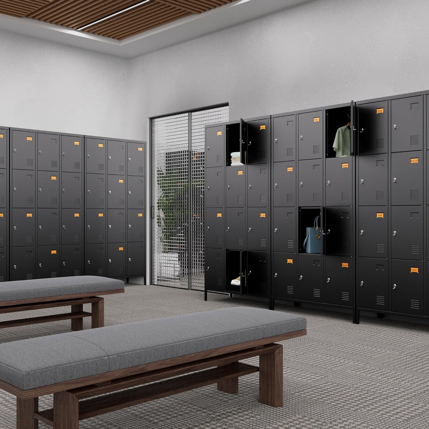 12 Doors Employee Lockers,72" H Metal Storage Lockers for Employees with 12 Hooks for Offices School Gyms Home,Assembly Required,Black