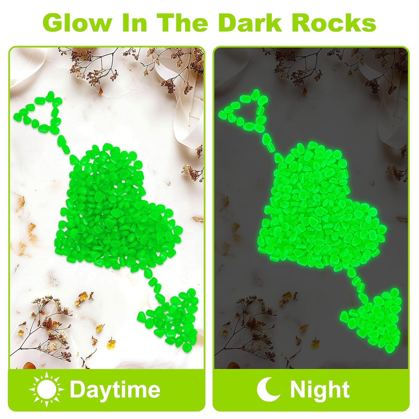 800pcs 5-8mm Green Glow in The Dark Garden Pebbles Stones 5-8mm Luminous Stones Glow in The Dark Rocks Outdoor Glow Pebbles Aquarium Rocks for Garden Path Walkway Yard Fish Tank Plant Pots