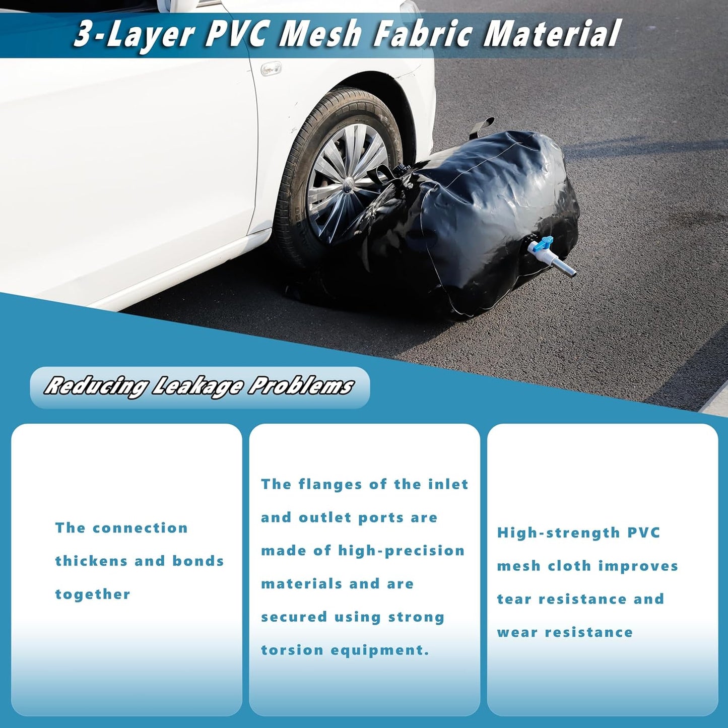 1400 L/370 Gal Water Bladder Tank, Foldable Portable Water Storage Container, Emergency Water Bag for RV, Truck Bed, Fire Prevention, Drought Resistance, Black