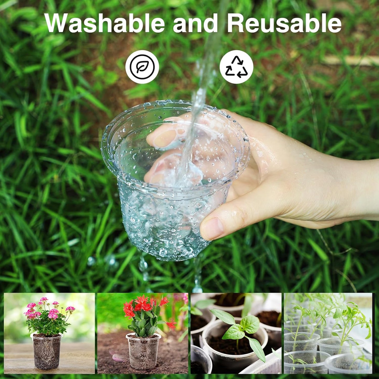 Bonviee 36 Packs 6.7/5/4/3.5 Inch Clear Nursery Pots for Plants, Reinforced Clear Nursery Pots with Drainage Hole,Transparent Plastic Plant Pot Seedling Planter Seed Starter Flower