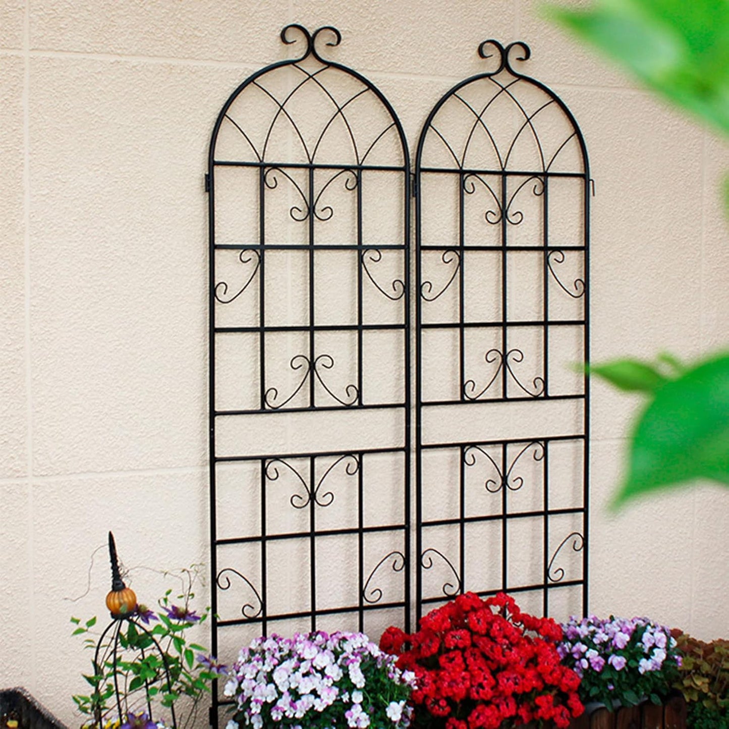 4 Pack Metal Garden Trellis for Climbing Plants, 71" Tall Rustproof Outdoor Trellis Panel with Vine Design, Decorative Black Iron Plant Support for Vine, Rose, Flower, Garden Wall