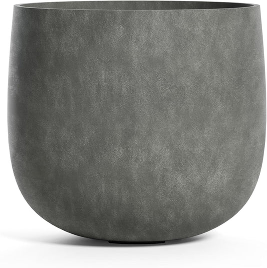 Mondo Large Planter – Grey Stone Finish – Fiberglass Indoor/Outdoor and Weather-Resistant Round Planter (19.7" D x 19.1" H Exterior, 18.5" D x 18.5" H Interior)