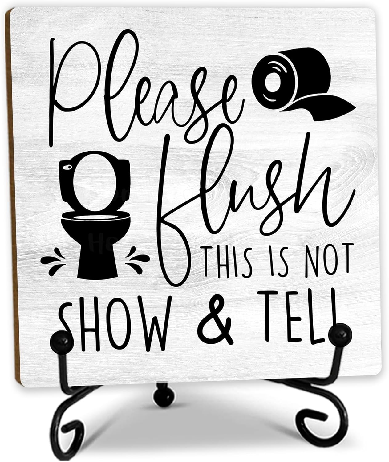 5" Wooden Plaque, Please Flush This Is Not Show & Tell, Toilet Decor With Metal Support, Shelf Decoration, Rustic Farmhouse Home Guest Room Bathroom Accessories -B12