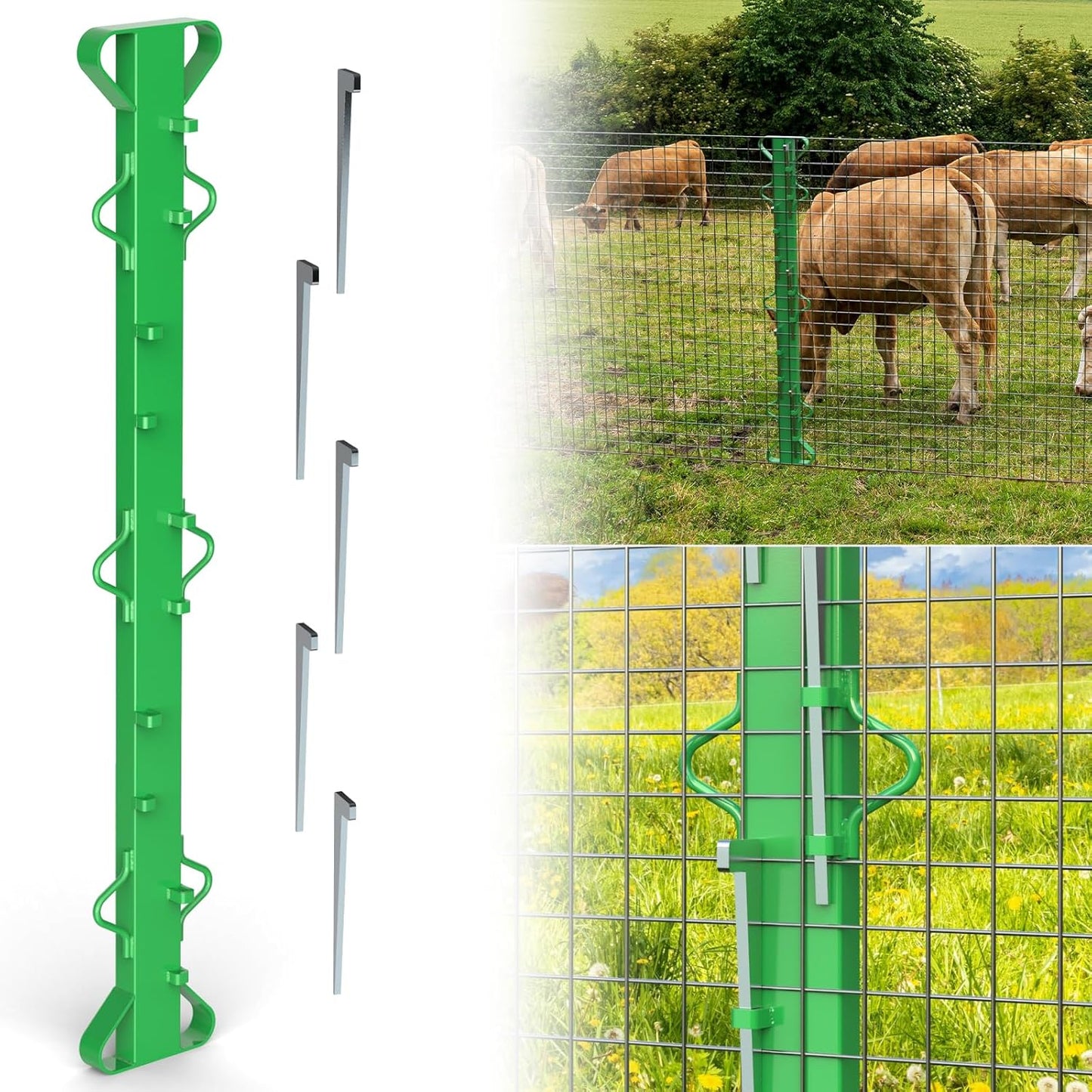 4ft Woven Wire Fence Stretcher Bar with 5 Wedges Heavy Duty Wire Stretcher Fence Tool for Farms, Ranches, Garden Barriers, Yard (Green)
