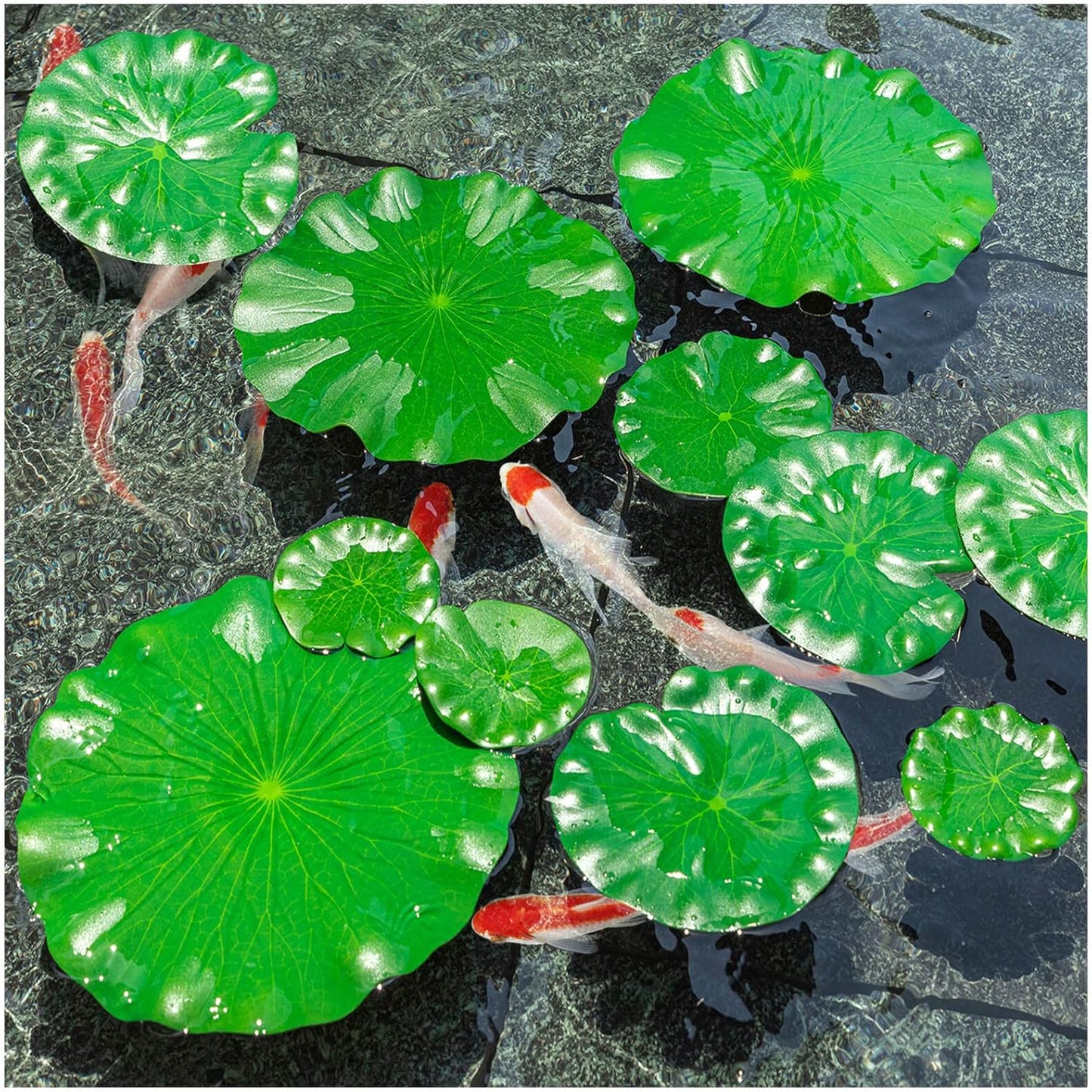 20Pcs Floating Lily Pads for Ponds, Fake Lily Pads, Artificial Lotus Leaves Decorative, 6pcs 8.3in and 6pcs 7in and 8pcs 4in (Total 20pcs)