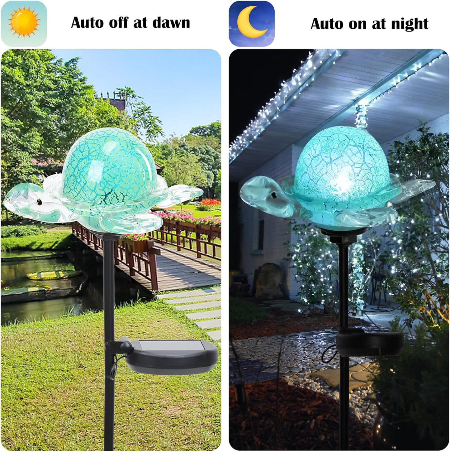 Afirst Decorative Solar Lights Outdoor Solar Turtle Stake Lights Hand Blown Glass Decorative Garden Pathway Light Outdoor Waterproof Glass Stakes Green