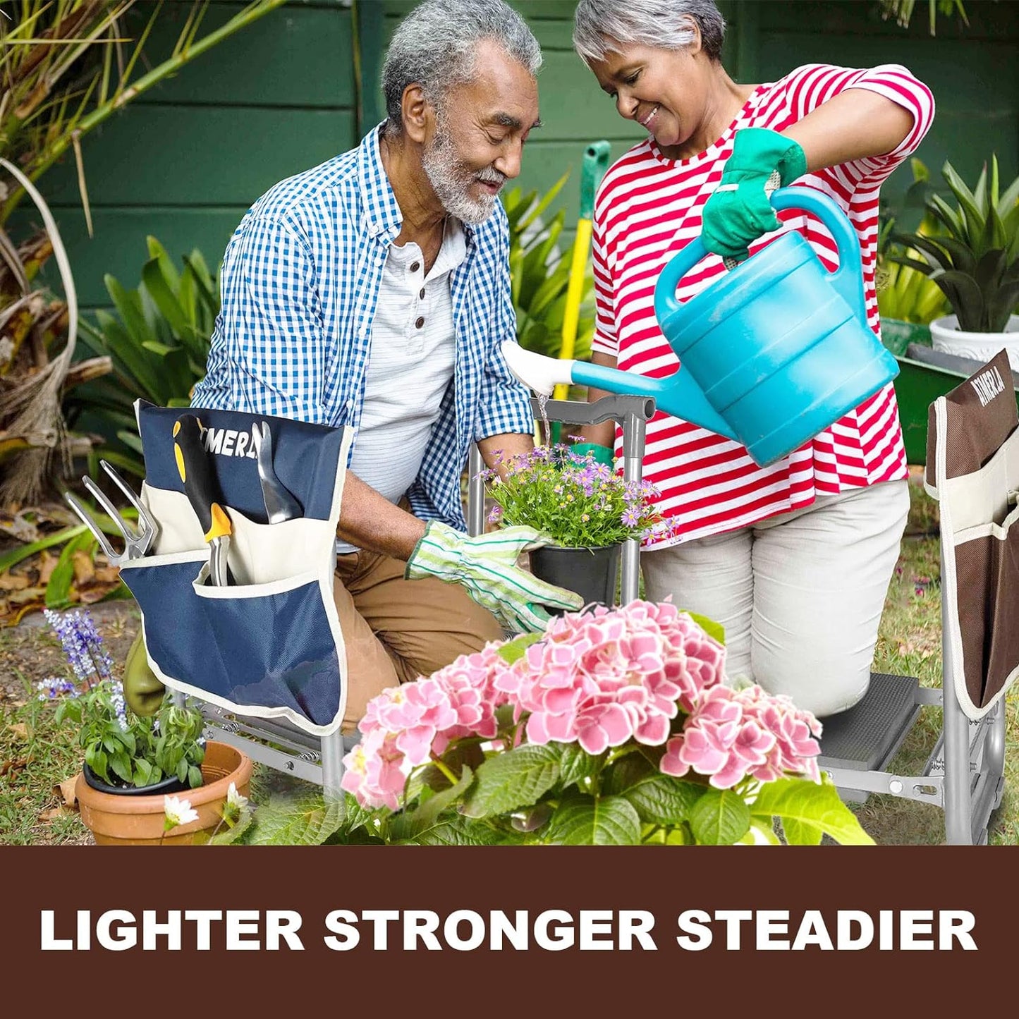 Foldable Garden Kneeler Seat Heavy Duty [Upgraded Widened Thick Kneeling Pad] Garden Stool with Large Garden Tool Bags with Pockets - Portable Garden Bench Gardening Gifts for Parents