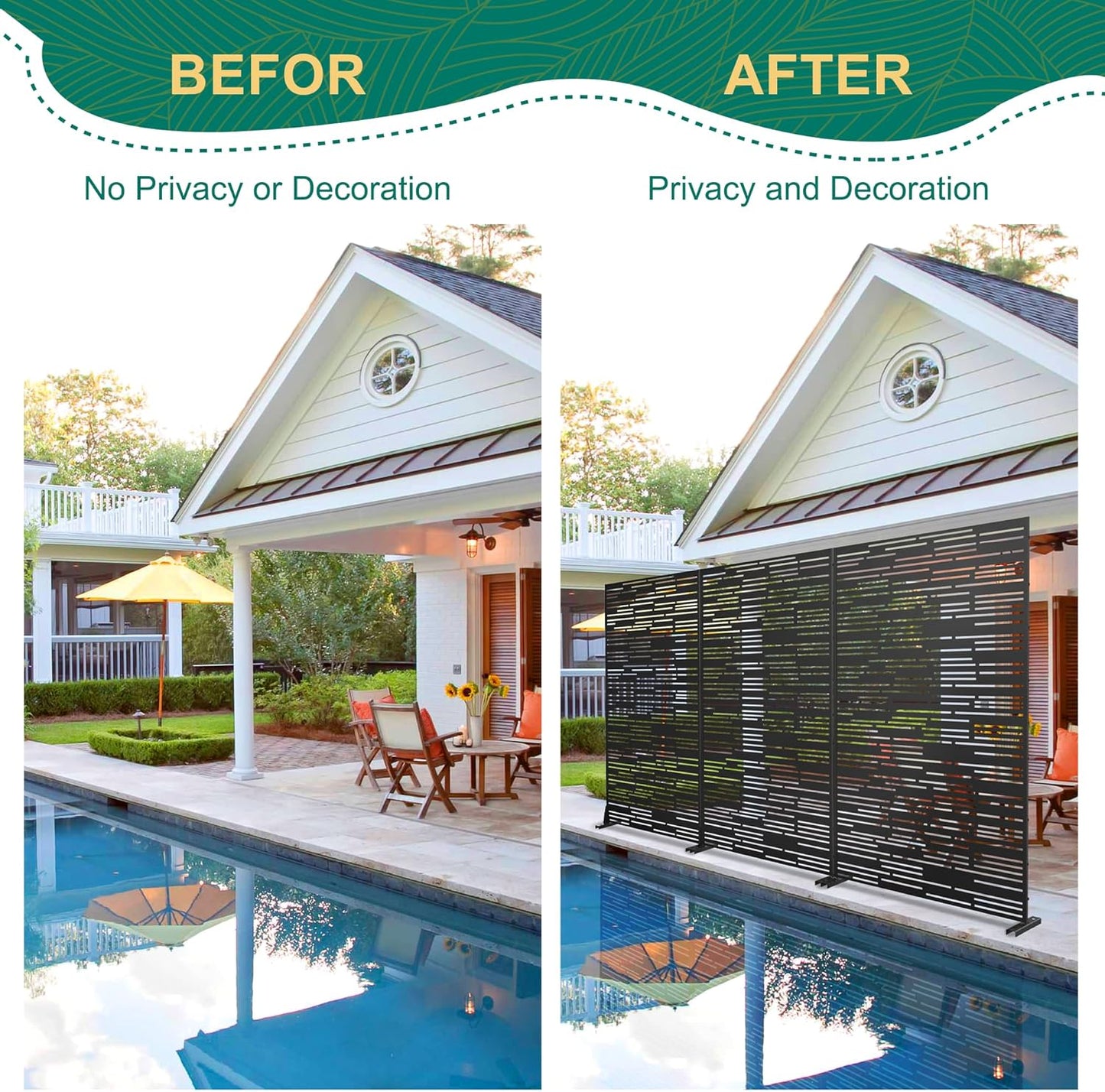 72" H×47" W Metal Privacy Screen Outdoor Privacy Screen Freestanding, for Patio Lawn Deck,Privacy Panels Decorative Privacy Fence(Consists of 3 Panels)