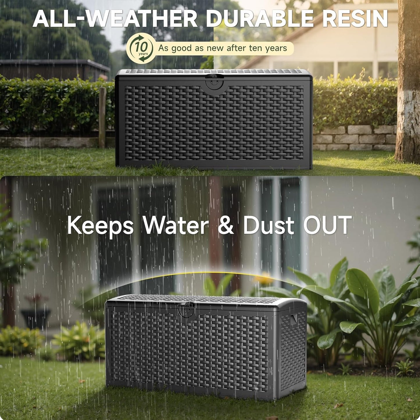 80 Gallon Deck Box, Double Layer Waterproof Resin Outdoor Indoor Storage Box, Lockable & UV Resistant Storage Bin for Patio Furniture, Garden Tools, Pool Accessories (Black)