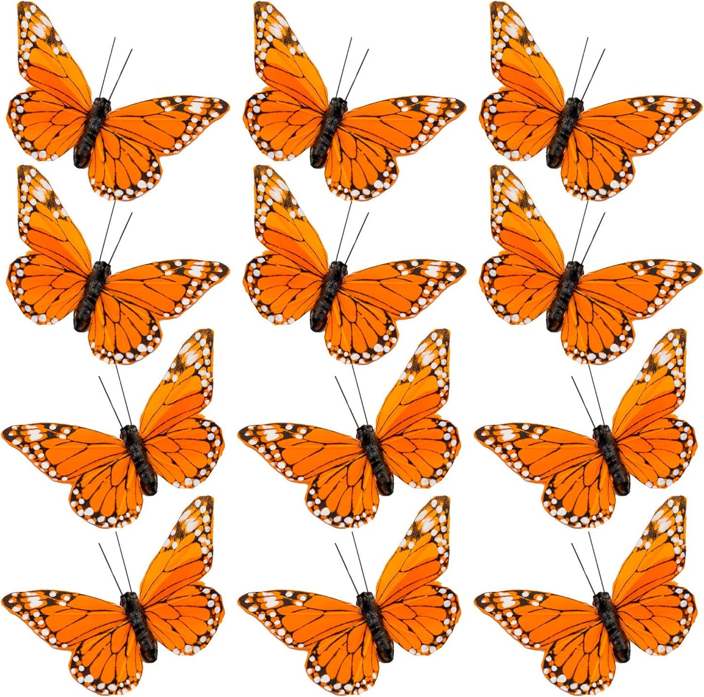 Cartanfill-Monarch Butterfly Decorations, 12PCS Feather Butterfly Decorations Set with Clip for Wedding Party Home Decor