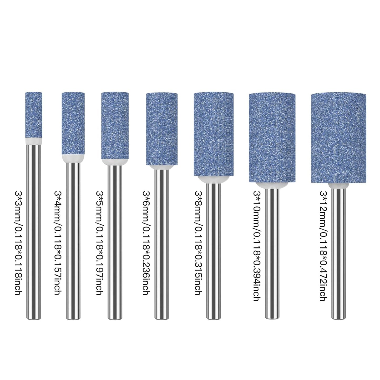 HUHAO 7Pcs Rotary Grinding Stone- 3mm Shank Assorted Shape Abrasive Stone Mounted Grinding Point Sharpening Bits for Rotary Tool Drill, Grinding, Polishing