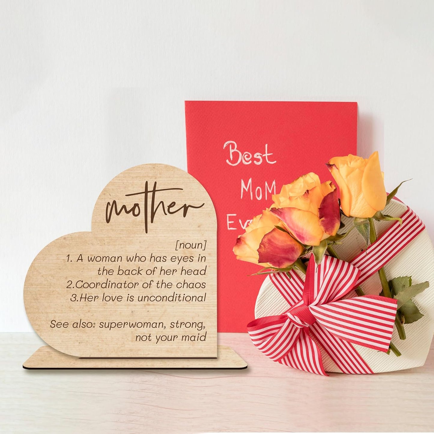 Mom Gift – Mother Definition Heart-Shaped Wooden Plaque, Rustic Desk Decor, Sentimental Wooden Sign for Mothers.(052)