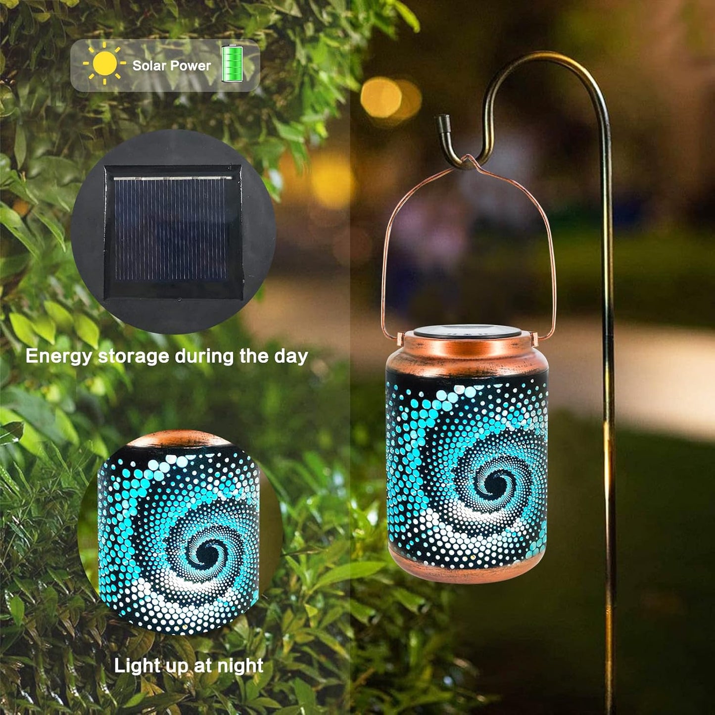Solar Lanterns Outdoor Hanging Lantern Metal Waterproof LED Lantern with Solar Powered Garden Patio Decorations Decor with Handle Christmas Gift Idea