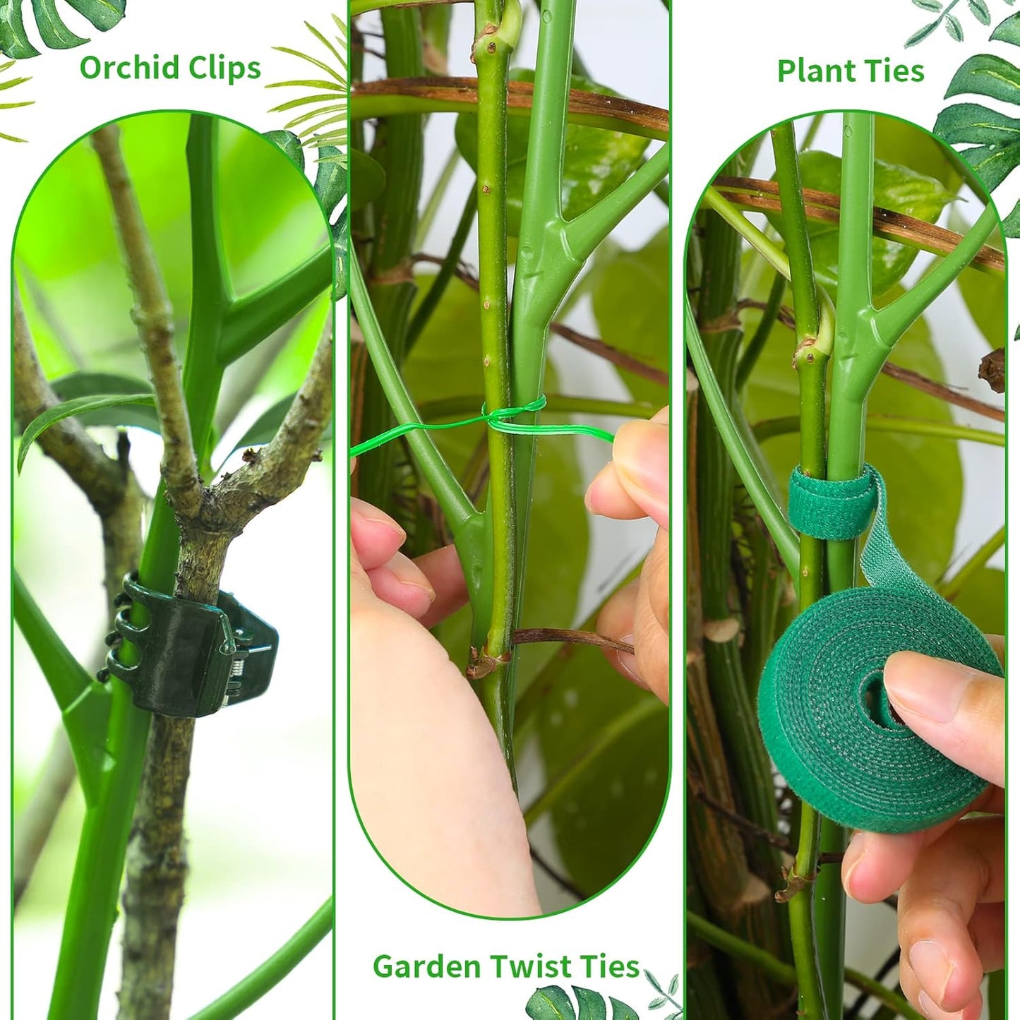 4 Pack 39.37" Detachable Twig Plant Support Stakes Set, Blends in to Plant, Branch Plant Sticks with Orchid Clips Twist Plant Ties, Twig Trellis for Indoor Outdoor Plants Potted Plants Flower