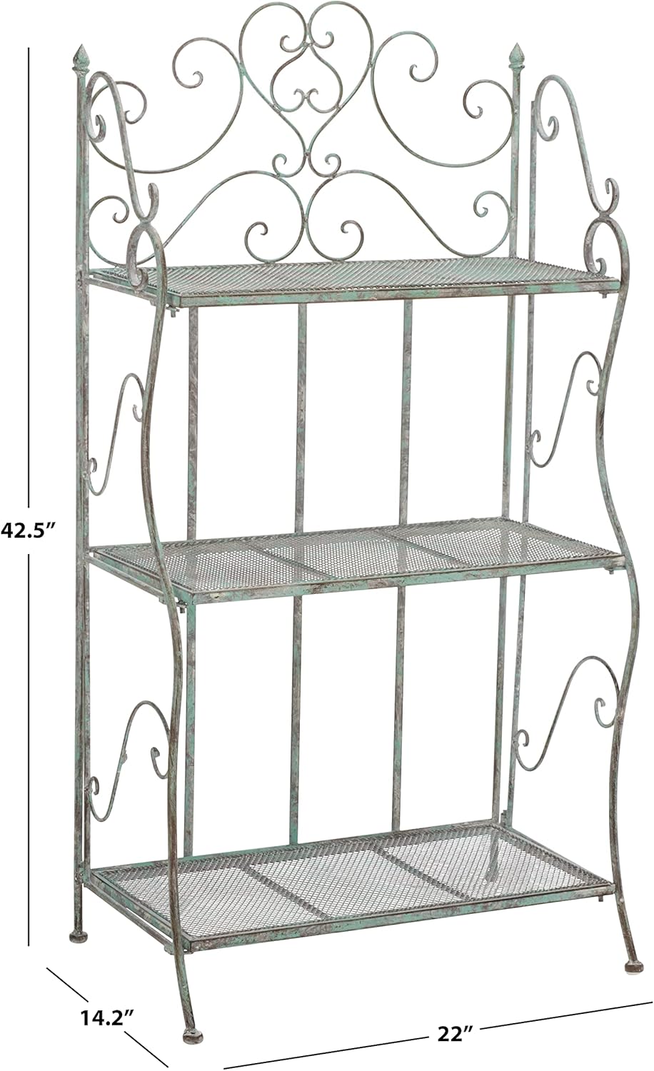 SAFAVIEH Outdoor Collection Torus Victorian Antique Dark Green Wrought Iron 3-Tier Shelf