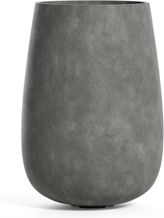 Mondo High Tall Planter – Grey Stone Finish – Fiberglass Indoor/Outdoor and Weather-Resistant Round Planter (25.6" D x 35.6" H Exterior, 20.3" D x 35.4" H Interior)