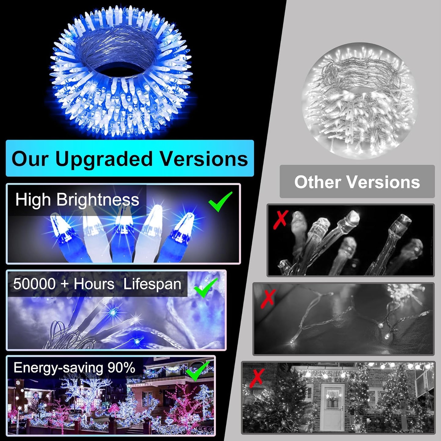 1500 LED Christmas Lights Outdoor Use, 492ft 8 Lighting Modes Fairy Lights for Outside, Christmas Tree Lights Outdoor IP44 Waterproof for Xmas Patio Fence Deck Balcony Garden Decor Blue & Cool White