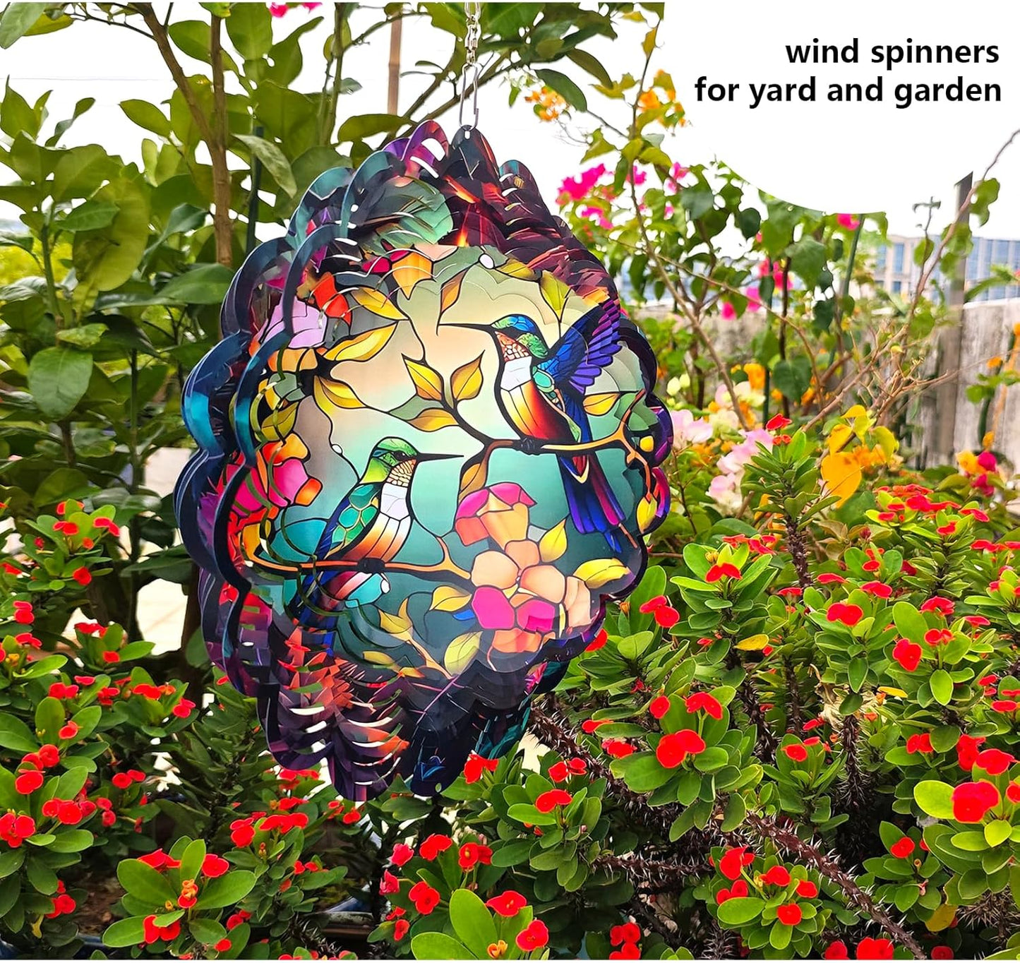 Wind Spinners Outdoor Hummingbird Art12 inch 3D Stainless Steel Laser Cut Metal Art Geometric PatternWind Sculpture Hanging for Yard Garden Decorations Wind Sculpture Gifts Outdoor