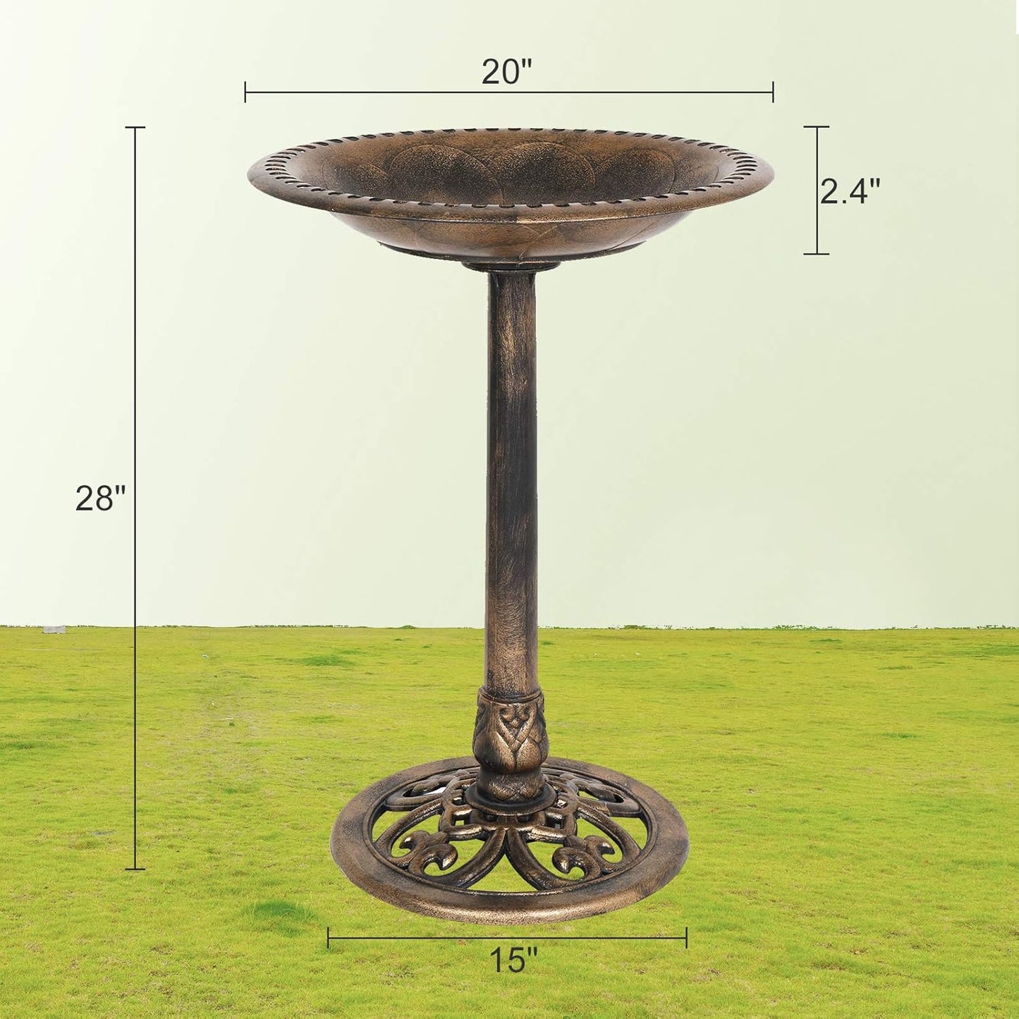 VINGLI Pedestal Bird Bath 28 Inch Antique Copper Resin Birdbaths Weather Resistant Floral Accents and Vintage Finish Garden Decor for Outdoor Lightweight Courtyard…