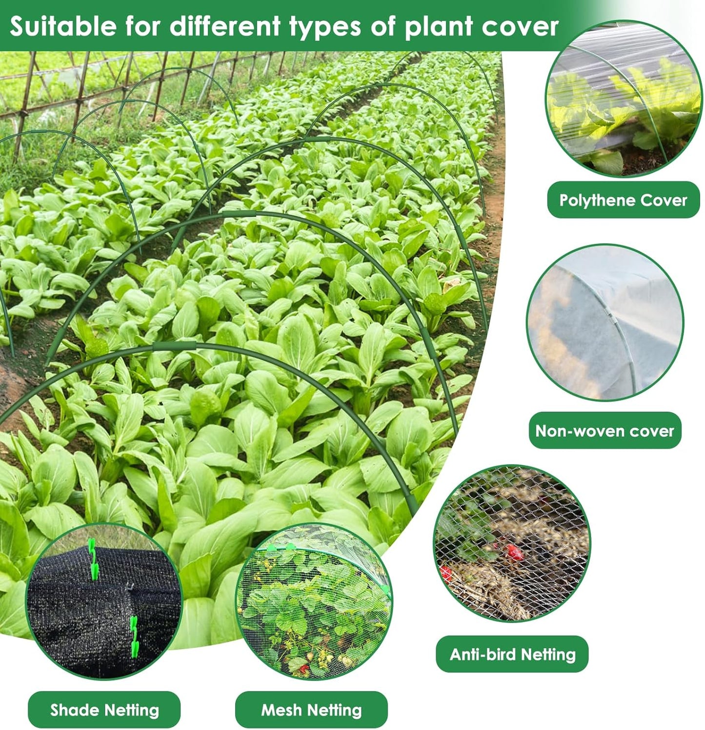 9 Sets Greenhouse Hoops for Raised Beds,45 Pcs Garden Hoops Grow Tunnel Rust-Free Fiberglass Garden Stakes Hoops, Plant Support Hoop House Kit Frame for Shade Cloth Netting Row Cover Garden Supplies