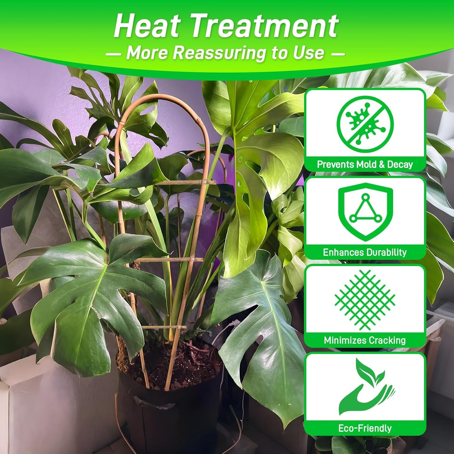 10 Pack 4ft U-Shape Bamboo Trellis for Climbing Plants, Natural Garden Trellis for Tomatoes, Cucumbers, Potted Plants, Vegetables Indoor Outdoor