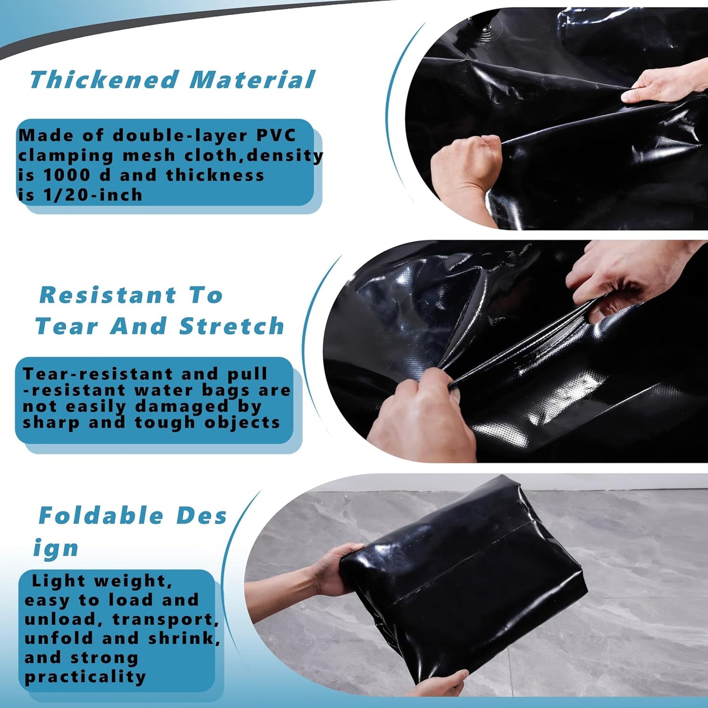 760 L/200 Gal Water Bladder Tank, Foldable Portable Water Storage Container, Emergency Water Bag for RV, Truck Bed, Fire Prevention, Drought Resistance, Black